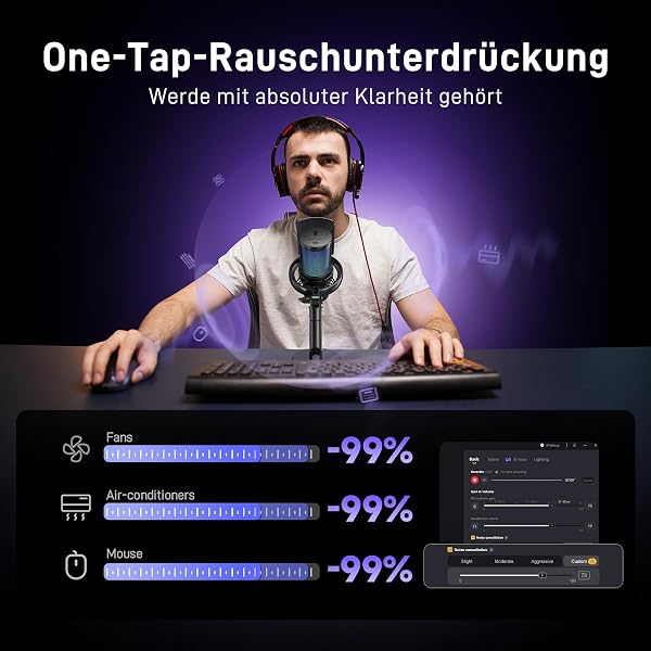 MAONO Mikrofon Kabellos für PC, Mikrofon PC mit Software-KI-Stimmänderung, 3-stufiger Rauschunterdrückung, Benutzerdefiniertem RGB-Licht, Stumm, für Gaming, Podcasting, Streaming, DM40 Pro Schwarz - 4
