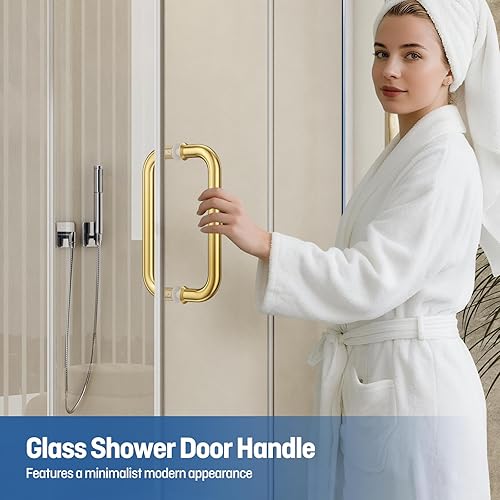 Miniatura 7 de Ranbo Hardware - Manija tubular de puerta de ducha de 8 pulgadas de atrás a atrás para puertas de ducha sin marco, con arandelas (acabado dorado