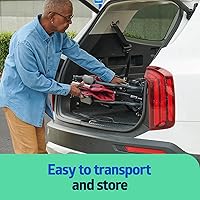 Vista 3 de Medline Silla básica de transporte de acero, brazos de longitud completa, reposapiés abatibles, ruedas de 12 pulgadas, gris/burdeos, ayuda