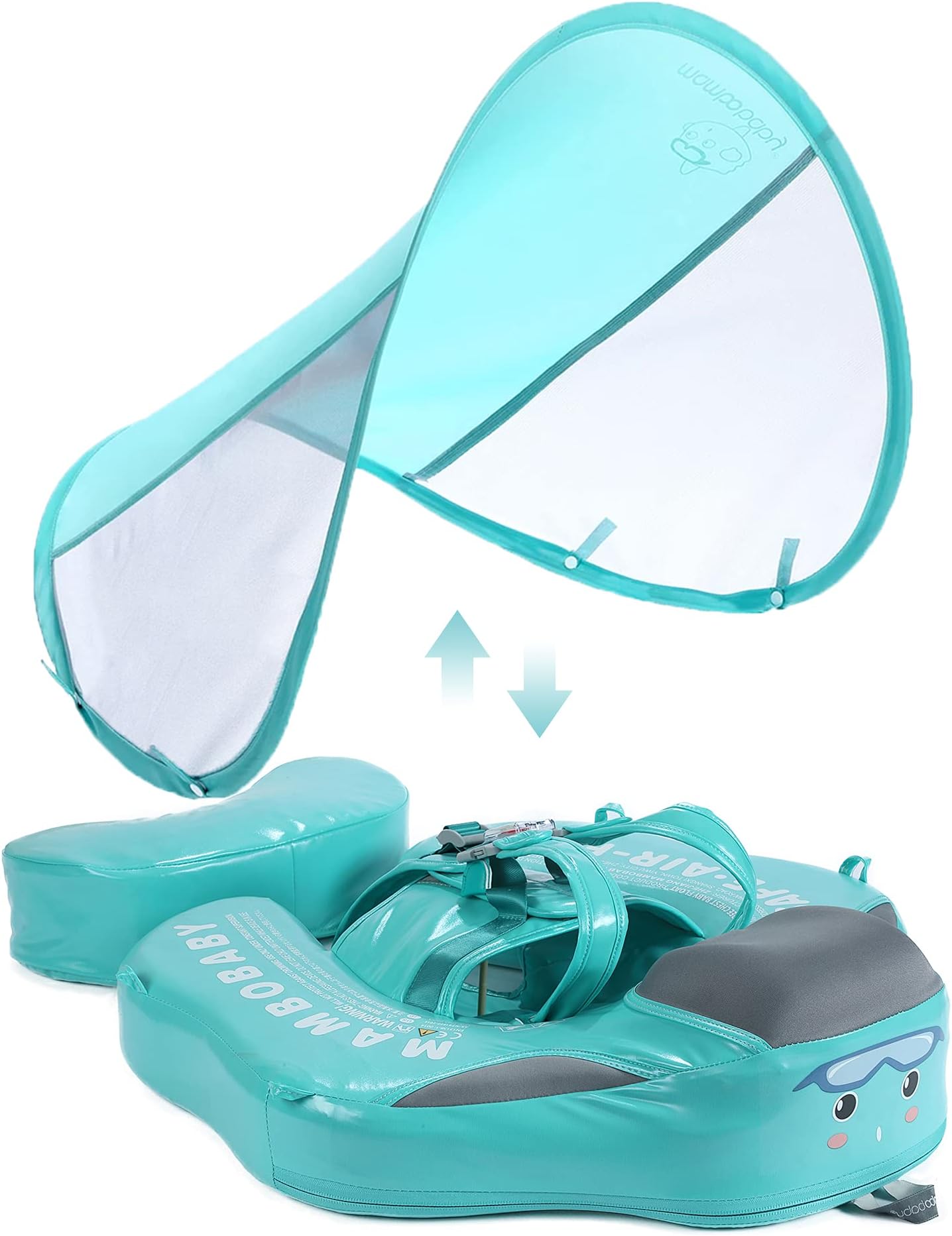 Mambobaby Float with Canopy Baby Float Non Inflatable Baby Pool Float with UPF 50+ Canopy No Flip Over Upgrade Tail Air Free Swim Float Skin-Friendly for Infant Toddler 3-24 Months, Green