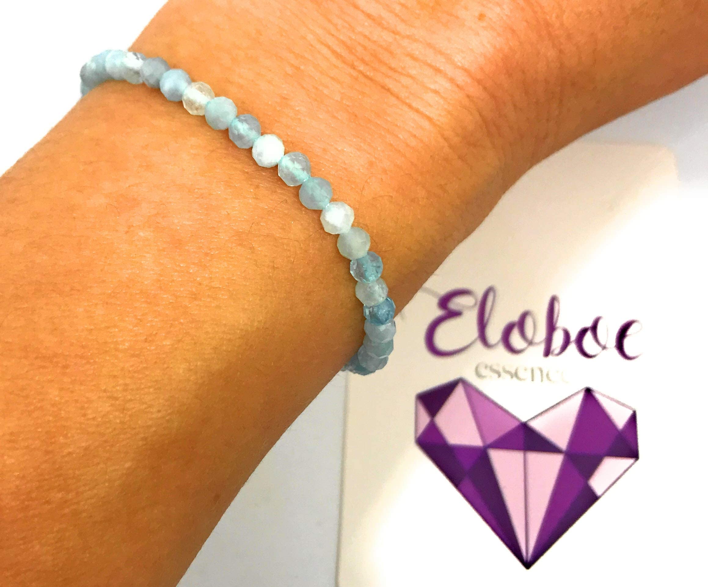 Bracciale da donna in pietra naturale semipreziosa acquamarina in argento sterling di 4 mm di spessore regolabile da 16cm a 19cm.