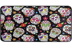 Sugar Skull Kitchen Rugs Skeleton Flowers Entryway Runner
