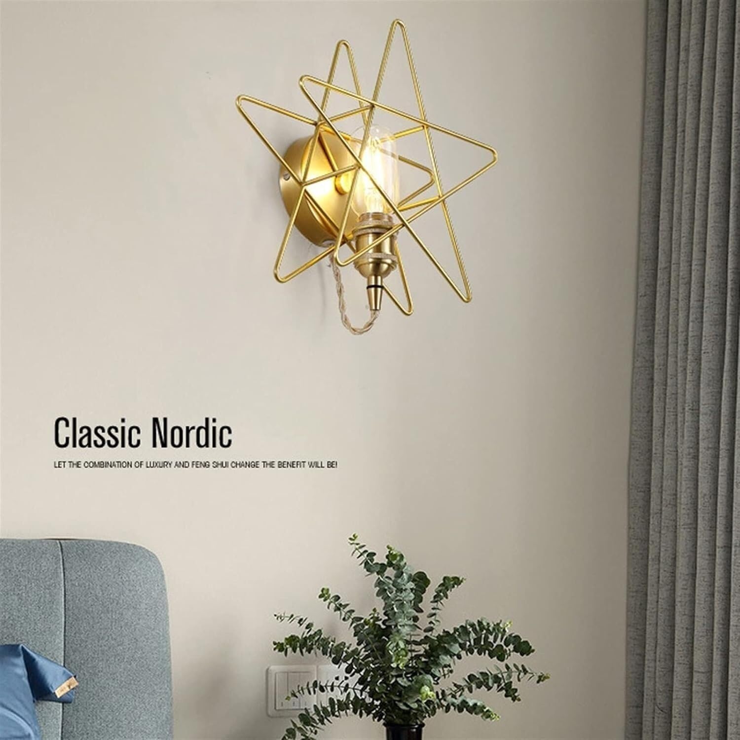 WJJHERRH Minimalist Copper Five-Pointed Star Wall Lamp Aisle Corridor Stairs Background Decorative Lights