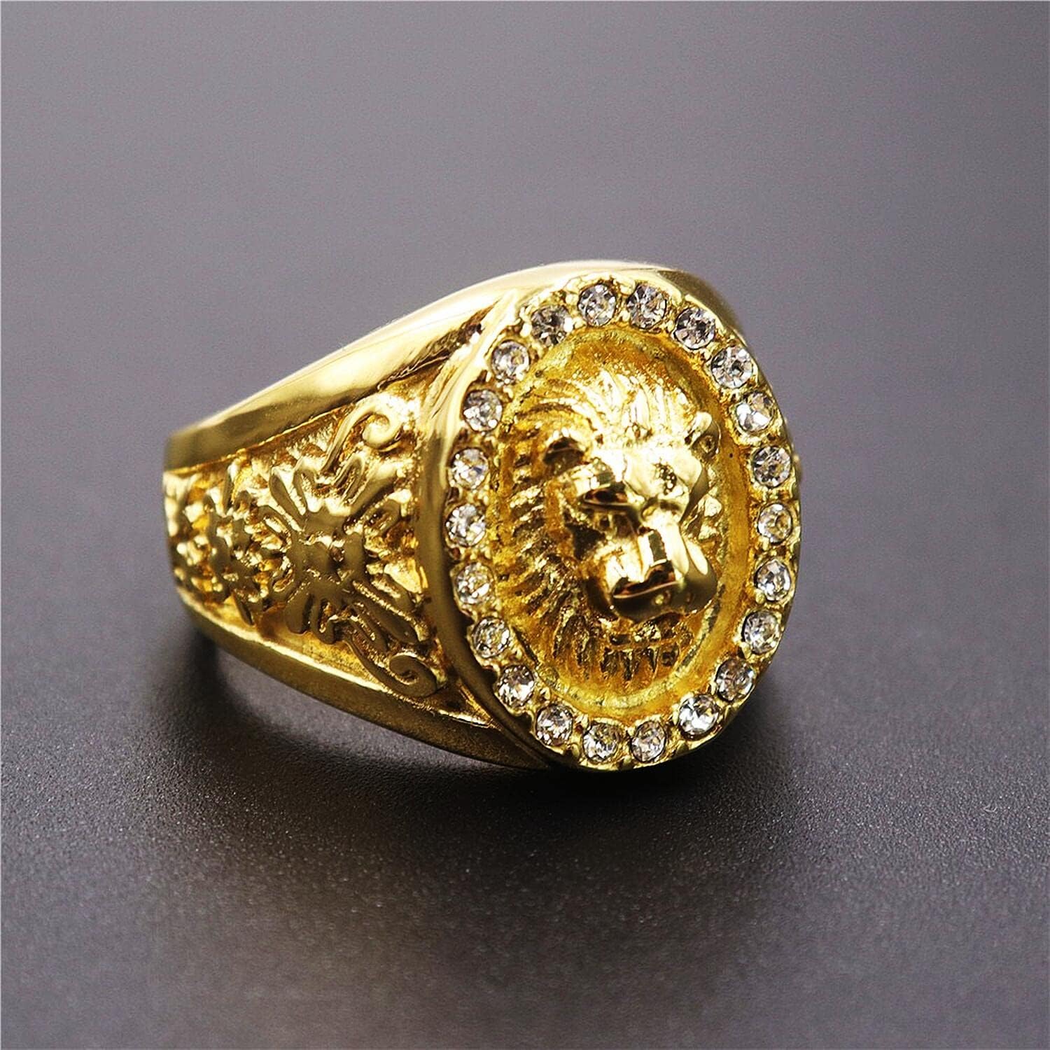 Roaring Lion CZ Iced Out Ring Lion Head Rings for men Bling Biker 316 Stainless Steel Rings Iced Out Jewelry Punk Ring Hip Hop Heavy Metal Cocktail Party Ring Vintage Animal Rings mens fashion rings - Image 2