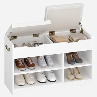 Hzuaneri Shoe Bench, Shoe Rack with 2 Padded Shelf Benches, Multifunctional, for Living Room, Hallway, Bedroom, 30 x 48 x 80 cm, White SB11301X