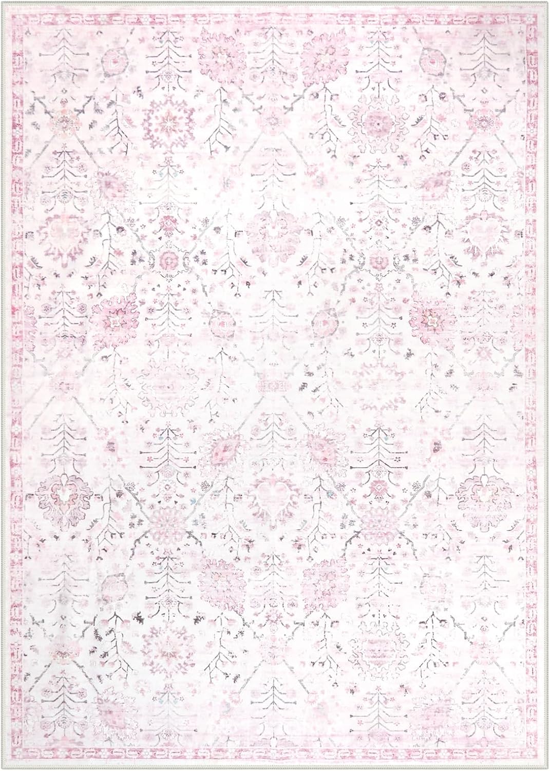 Lahome Flavie Nursery Rug 5x7, Soft Kids Rugs for Cozy Bedroom, Washable Boho Purple Carpet for Toddlers Girls Room, Non Shedding Non Slip Pastel Floral Print Thin Simple Carpets