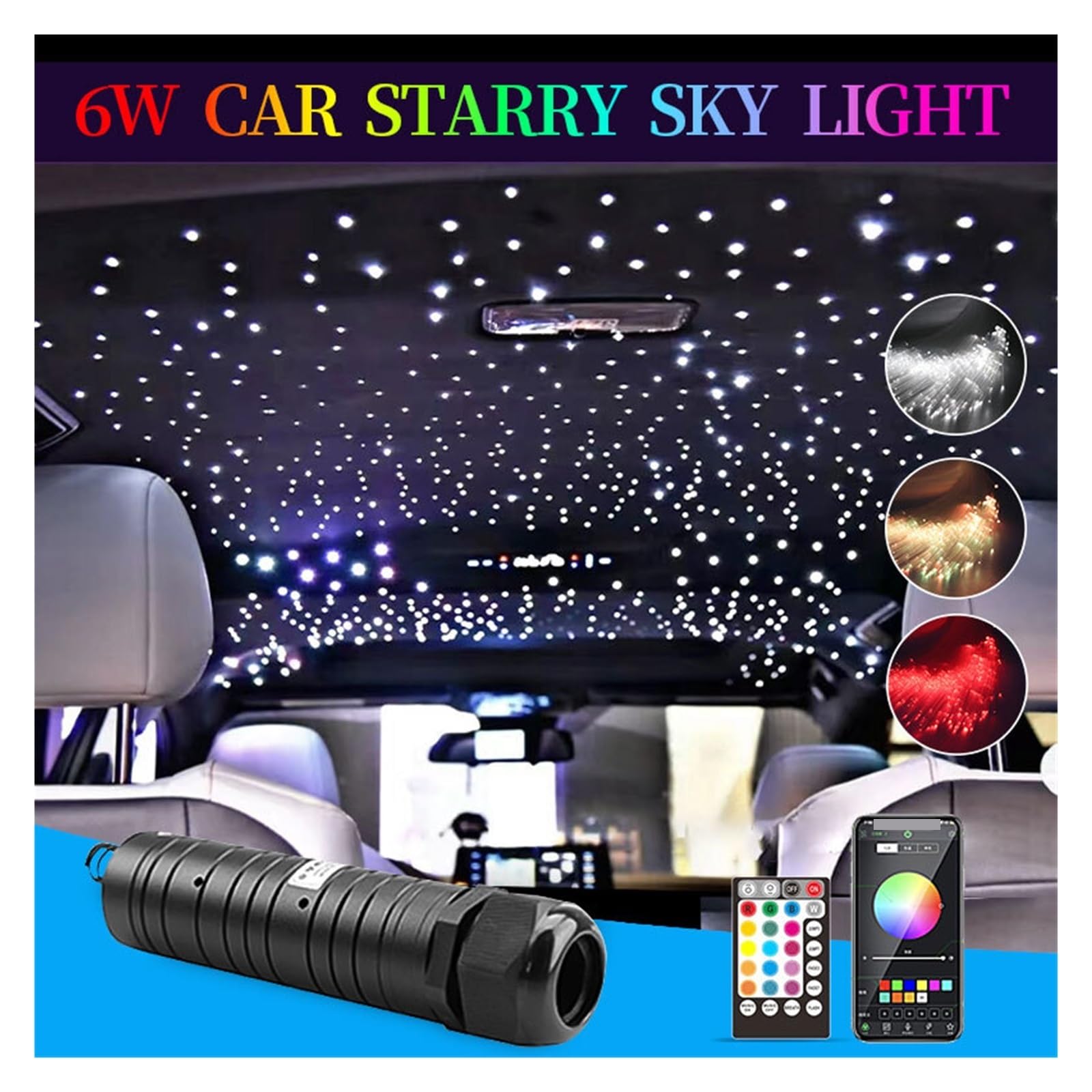 6W Samochód Starry Sky Light LED Na Dach Samochodowy Gwiazda Sufitowa Lampa Auto Akcesoria Do Dekoracji Wnętrz Światło Światłowodowe