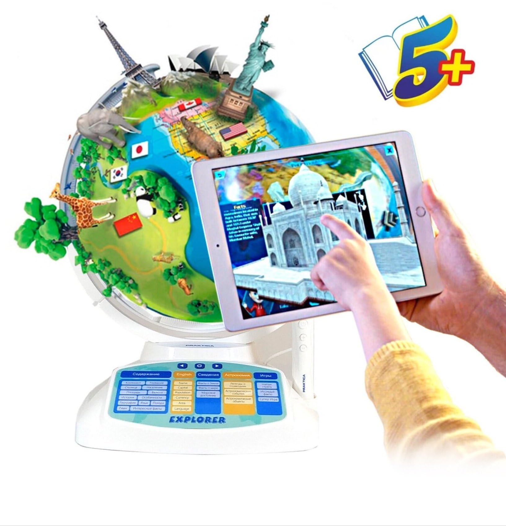 Interaktiver Globus für Kinder 23 cm mit Smart Stift, LED Licht & Augmented Reality – Lernspielzeug Deutsch mit 10.000+ Fakten über Länder, Tiere & Weltall – Geschenk ab 5 Jahren