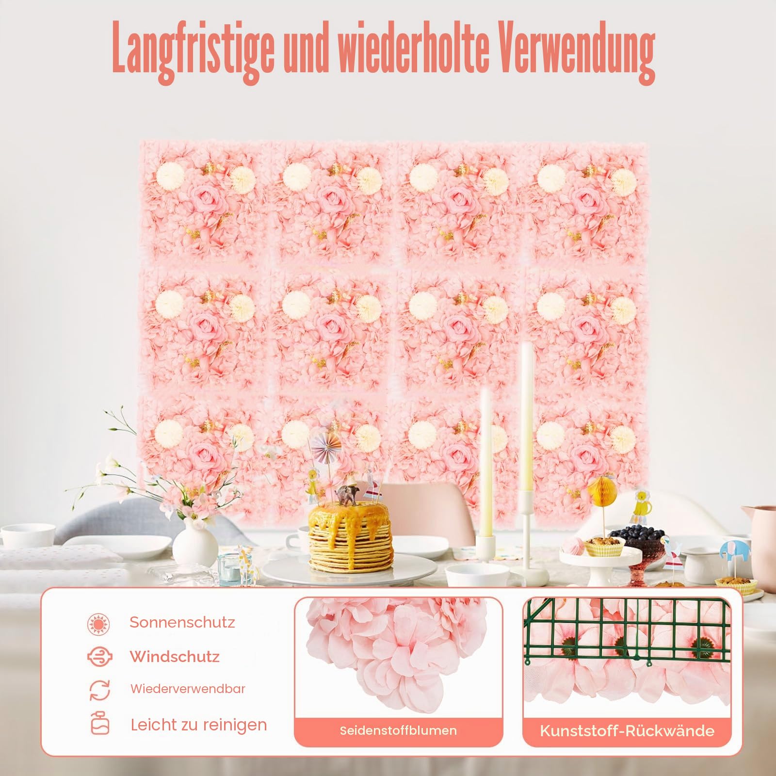 3D Blume Wand Panel, 12 Stücke künstliche Blumenwand Hintergrund Seide Rose Matte für Hochzeit Dekoration Shop Foto 38 * 38cm