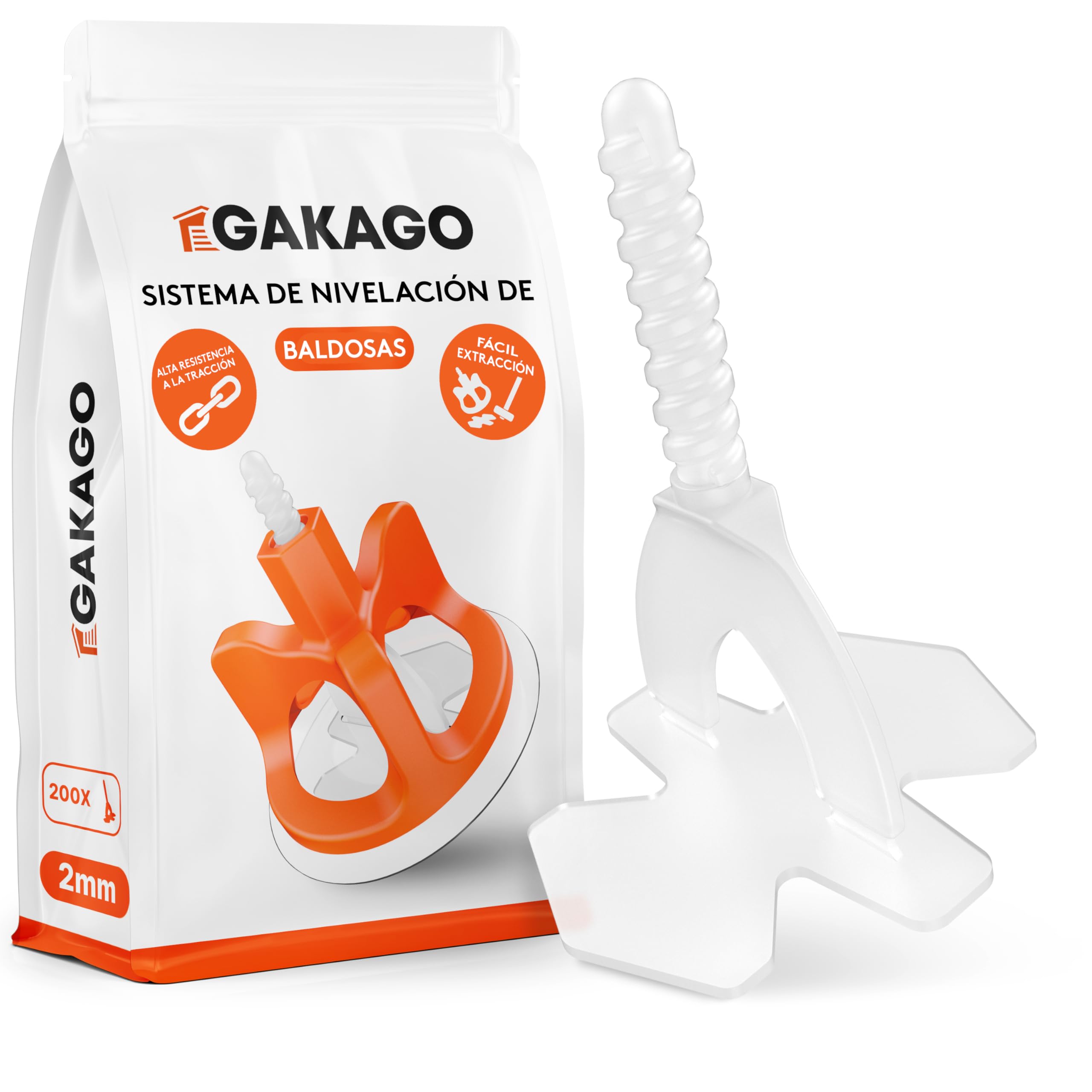 Gakago Sistema de nivelación de baldosas 200 tacos roscados de 2 mm - Ayuda a la colocación para un patrón de juntas perfecto - Gama superior para grosores de baldosa de 3-18 mm