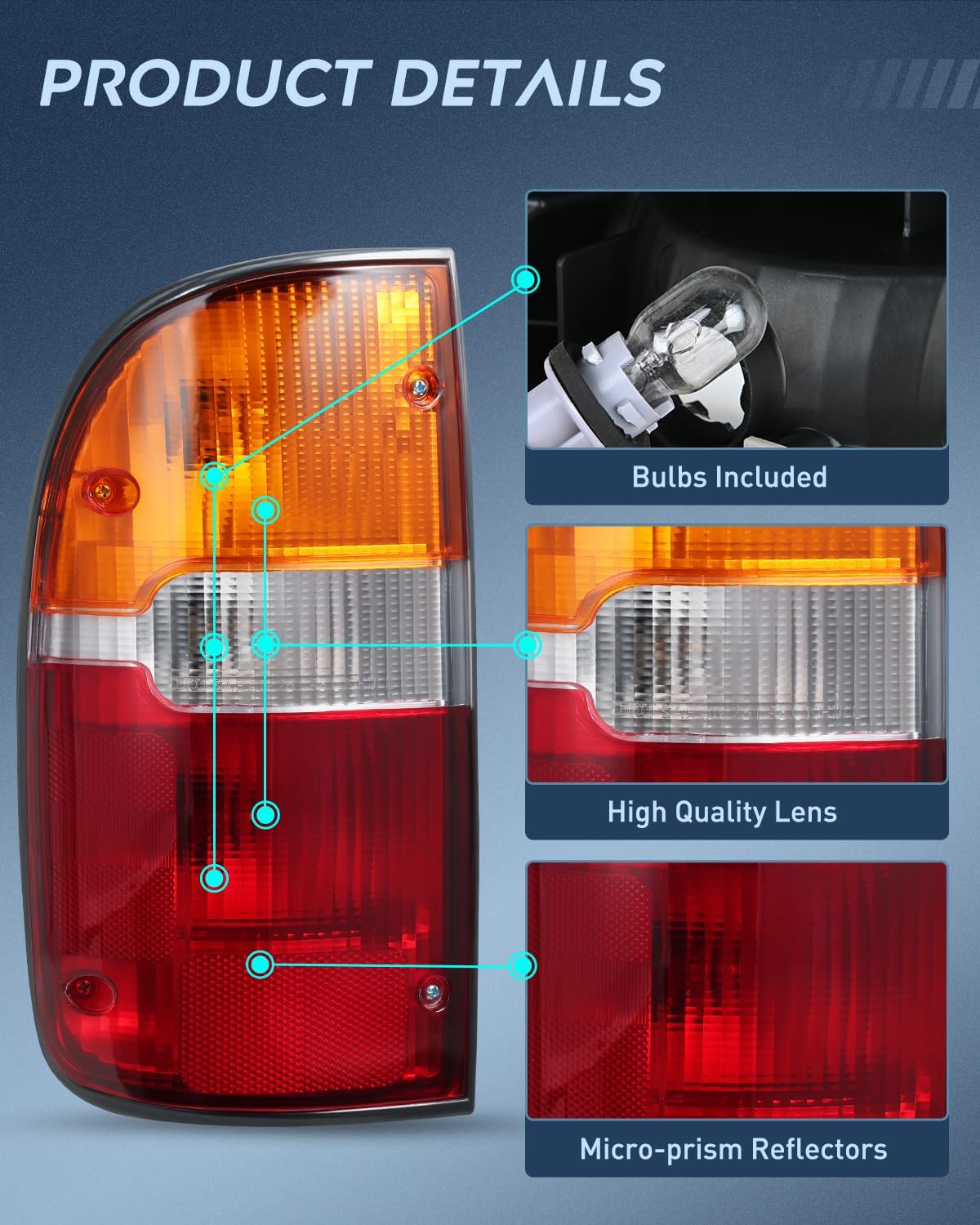Nilight Taillight Assembly Compatible with 1995 1996 1997 1998 1999 2000 Toyota Tacoma Rear Tail Light Lamp Replacement OE Style Driver Side