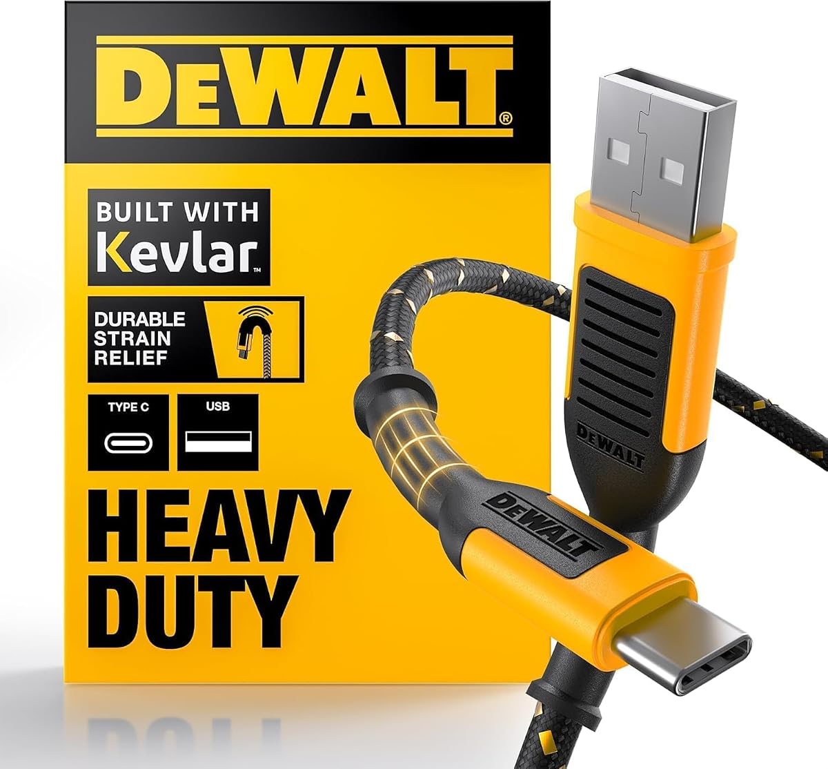 DEWALT Heavy Duty USB to USB C Cable, Jobsite TypeC Cable, High Speed, 10ft | USBA to Type-C, Fast Charge USBC Fast Charging Cord for iPhone 17/16/15 Pro Max MacBook iPad Samsung Galaxy