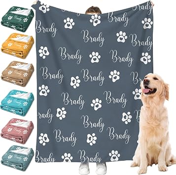 Custom Dog Blankets with Names - Personalized Dog Blanket for Bed, Throw Blankets Gift for Dogs Cat, Dog Dad Customized Puppy Blanket, Paw Printed Soft Rug, Pet Remembrance Gift