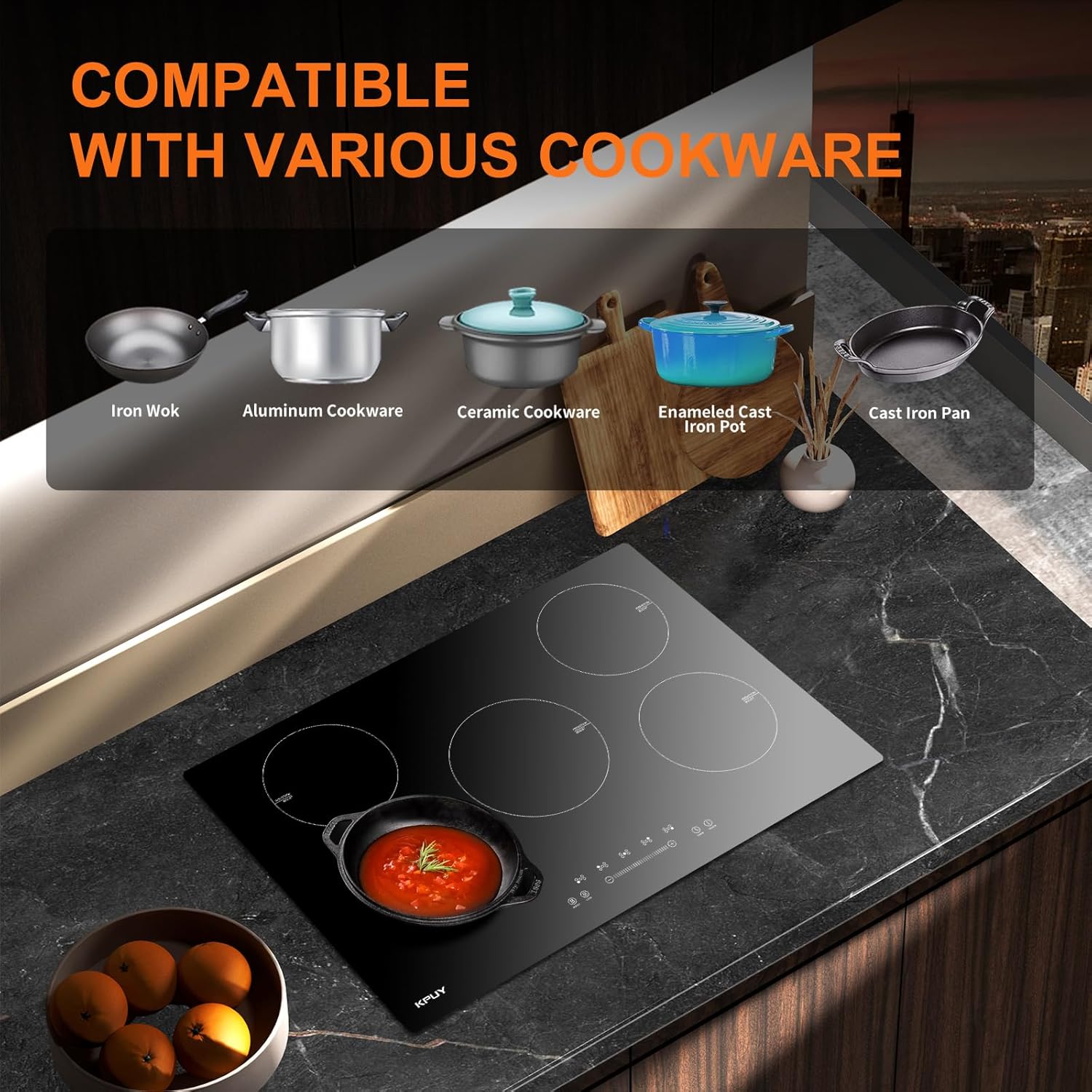 KPUY Induction Cooktop 30 Inch with 5 Burner, Electric Burner 220-240V, 7400W Electric cooktop with 9 Power Levels, Child Safety Lock & Timer, 30'' Induction Cooktop Hard Wire(No Plug)