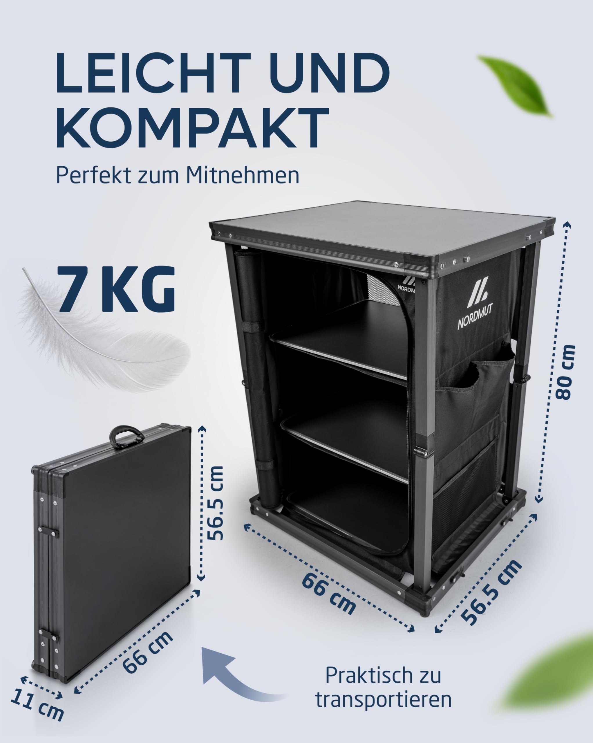NORDMUT® Campingschrank faltbar – stabile Campingküche mit geräumigen Innenleben – leichtes Camping Regal klappbar für einfachen Transport