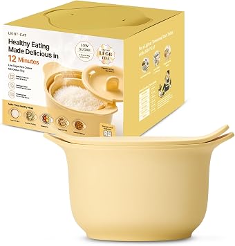 100% Platinum Silicone Low Carb Rice Cooker, 2-3 Cups Uncooked Rice, Microwave Rice Cookers, Self-Basting Lid for Everyday Meals, Butter Yellow