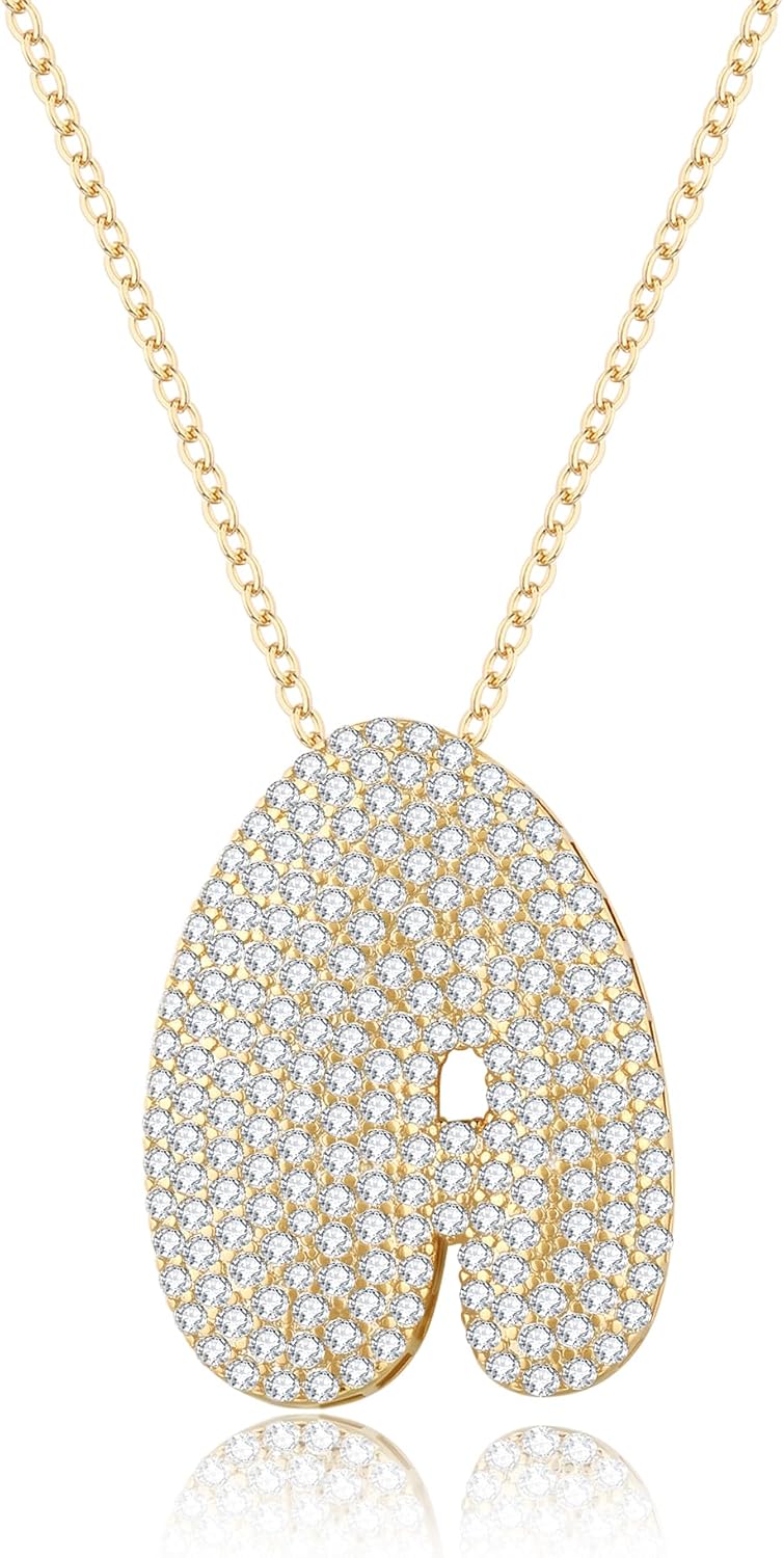 Iced Initial Bubble Letter Necklace in Gold | Big Paved Letter Necklace | 14K Gold Name Necklace CZ Pavé image 2