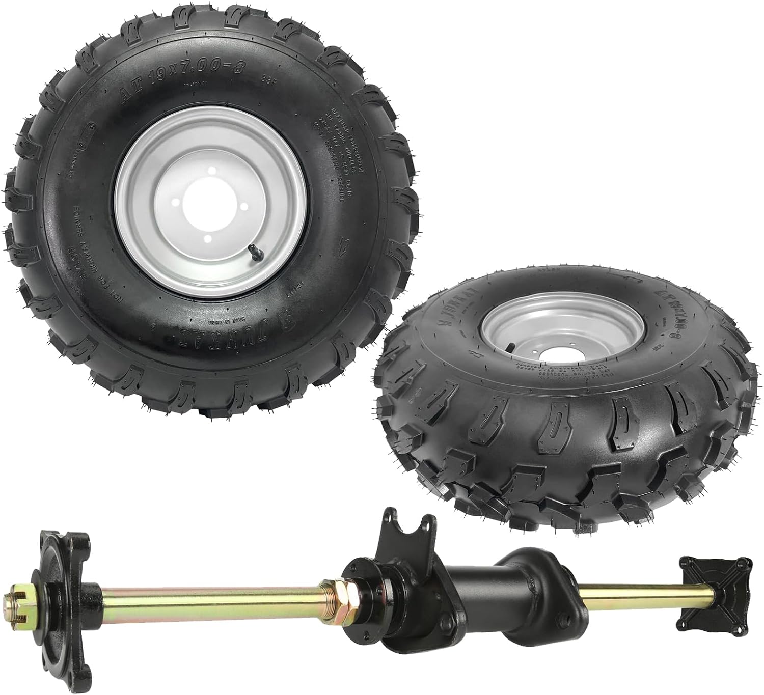 19x7.00-8 Go Kart Wheel & 32" Rear Axle Kit for Karting ATV UTV Drift Trike Golf Cart Quad Buggy Dune Moped Lawn Mower Four Wheeler Tricycle Mini Bike Scooter Offroad Motorcycle Upgrade