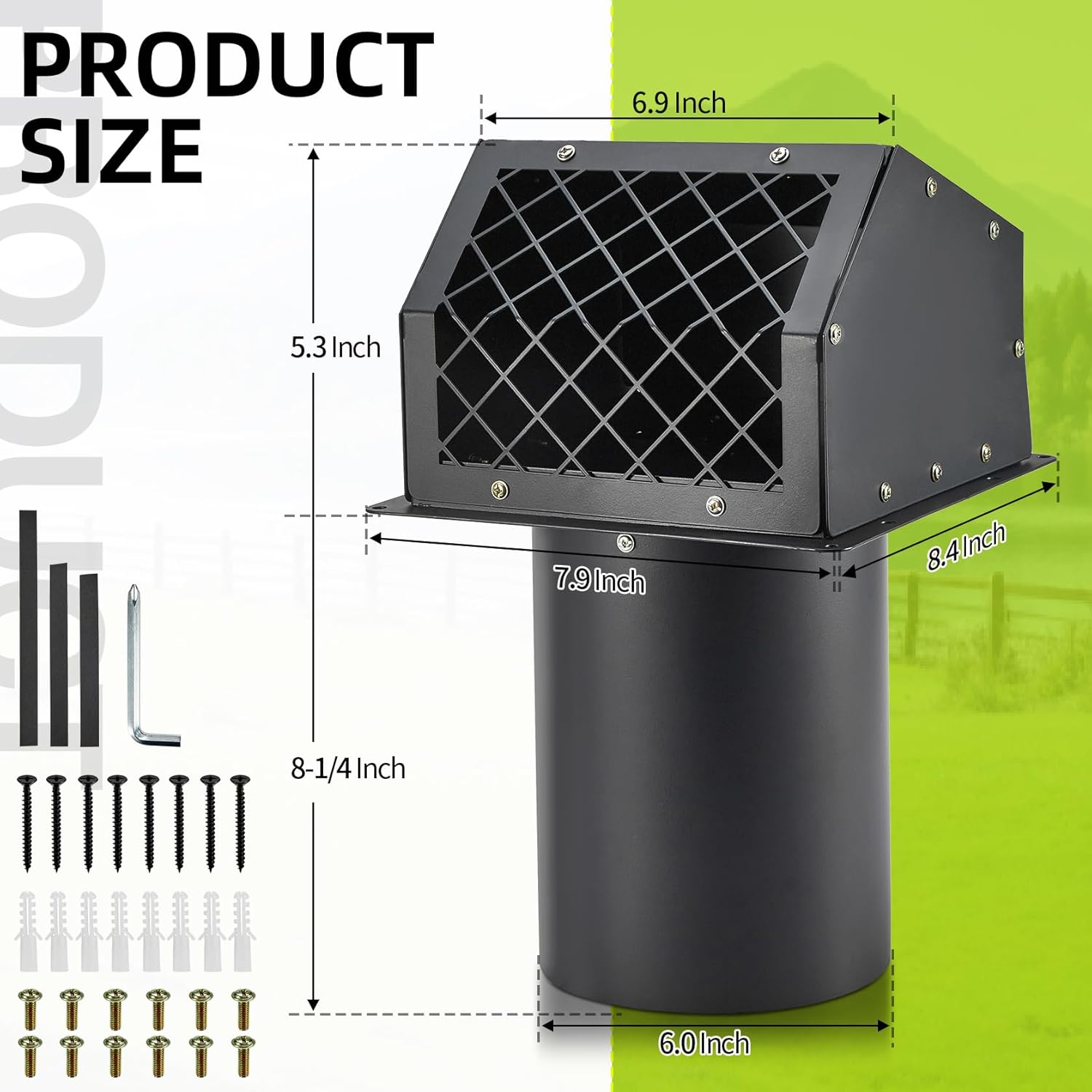 Pindex 6 Inch Dryer Vent Cover Outside,HG Metal Exterior Wall Vent Hood Air Wall Vent with Removable Screen & Cushioned Non-Return Flap for House, Range Hood, AC, Duct, Kitchen, Opening Diameter: 6"