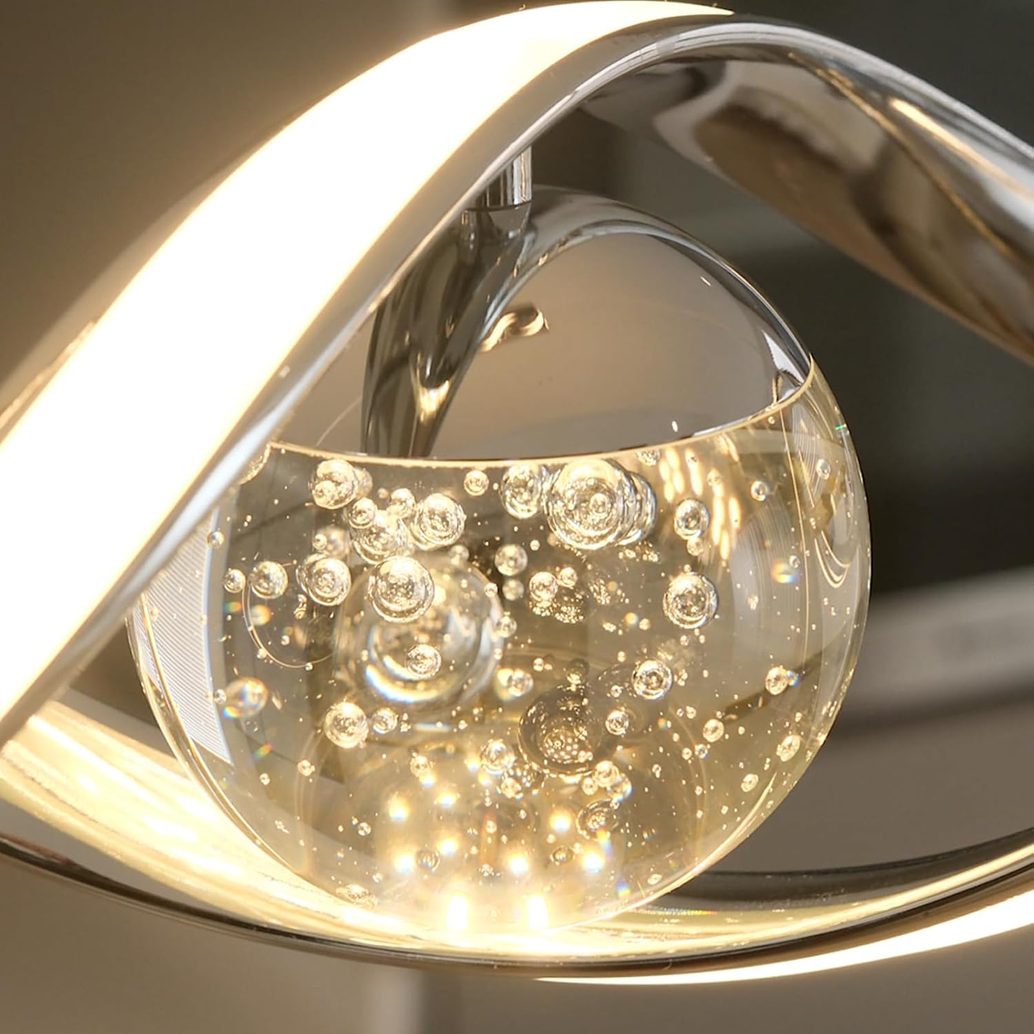 LED Modern Chandeliers for Dining Room, 39in Dimmable Chrome Chandelier Kitchen Pendant Lighting Over Island, Linear Wave Spiral Pendant Light Fixtures Dining Room Lights Ceiling Hanging, 36W