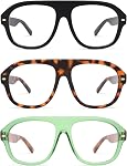 AMOMOMA 3 Pack Retro Blue Light Aviator Reading Glasses for Women Men,Oversized Large Computer Reader Frame AM6163