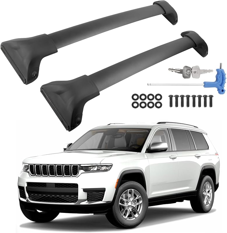 330LB Cross Bars Roof Rack for Jeep Grand Cherokee | L 3-Row 21-26 WL 2-Row 2022-2026 for Raised Side Rails Aluminum Lockable Roof for Bike Rooftop Cargo Carrier Bag