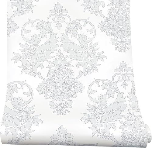 Miniatura 10 de Yifely Papel de estantería floral gris autoadhesivo para revestimiento de estante y cajón, 17.7 pulgadas por 9.8 pies