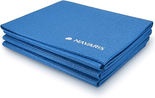 Miniatura 5 de Navaris Esterilla de yoga plegable para viajes, tapete de ejercicio de 18 de pulgada (0.157 in) de grosor para yoga, pilates, entrenamiento,