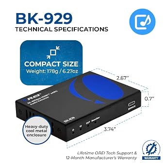 OREI 8K 48Gbps HDMI eARC Audio Extractor Dolby Atmos DTS: X, VRR, ALLM, QMS