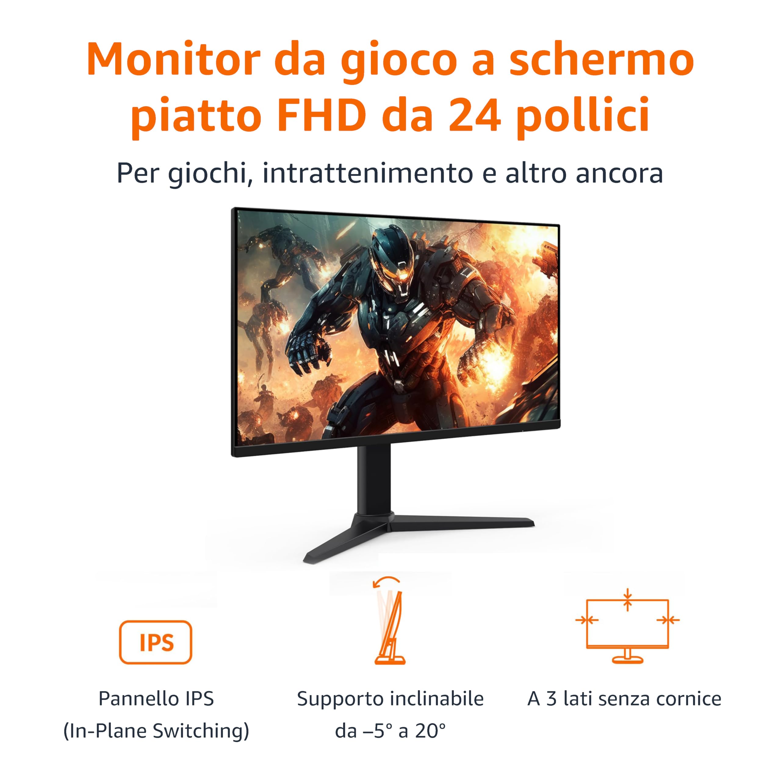 Amazon Basics, Monitor da gaming, 24", FHD 1080p, 165 Hz, compatibile con VESA, sincronizzazione adattiva, risposta in 1 ms, Nero