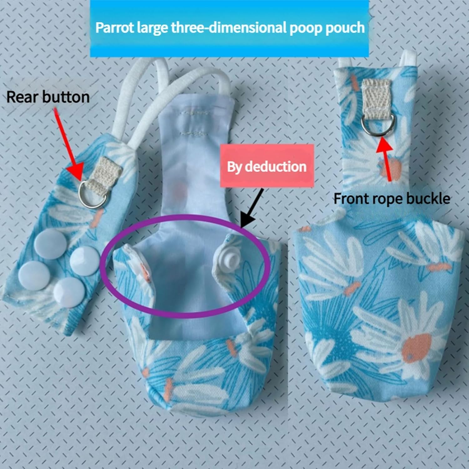 Snap-Closure Parrot Diapers with Adjustable Leash - Washable Bird Flight ， Chew-Resistant (Blue, L (Rainbow Suction/Golden Sun)+1 Meter Rope, Count, 1)