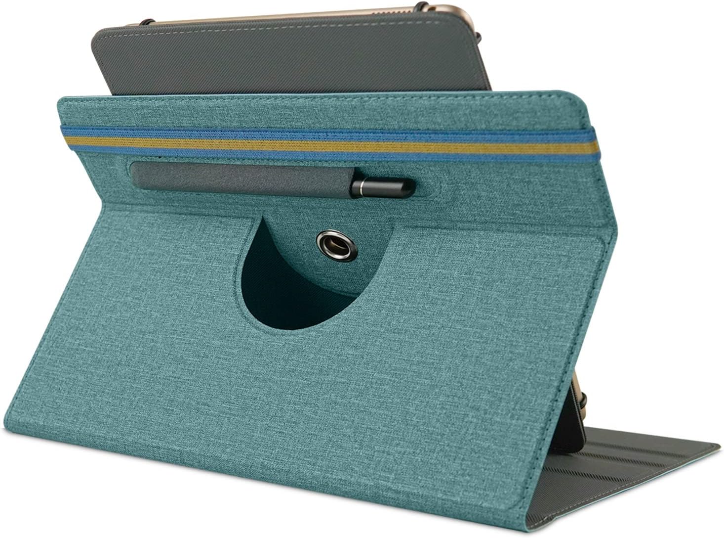 Universal Case for 9-11inch Tablets, Rotating Stand Folio Cover with Pencil Holder, Compatible with ATOZEE/FEONAL/Qukenk/Moderness/Remarkable/Onn and More, Green