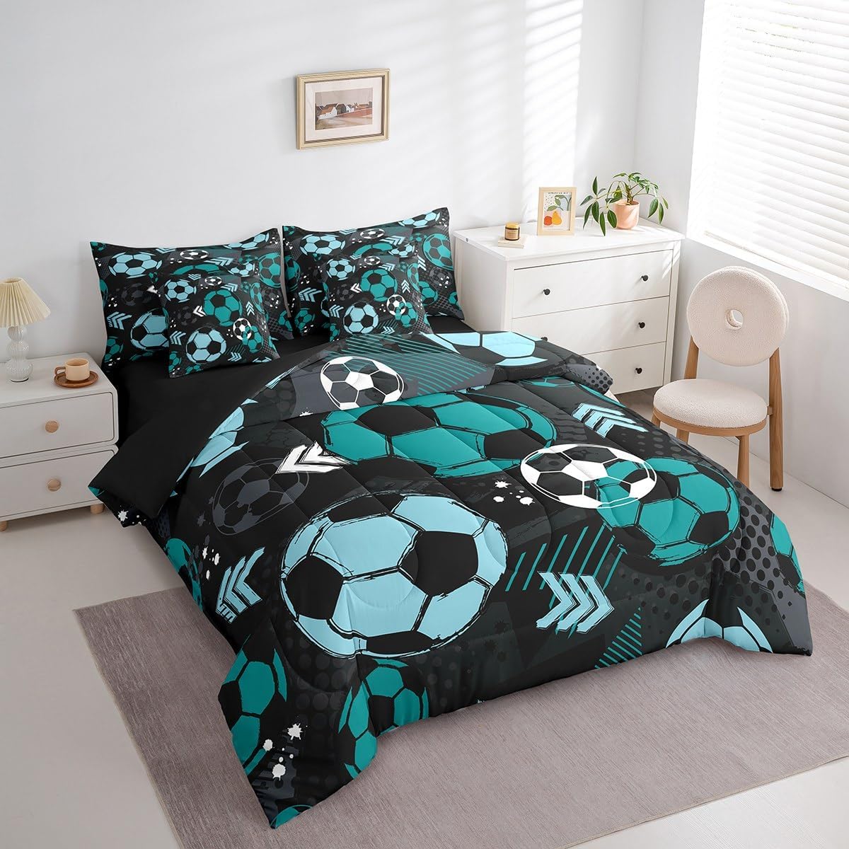 Feelyou Soccer Comforter Set Twin Size 7 Pieces Bedding Set Kids Boys Girls image 3