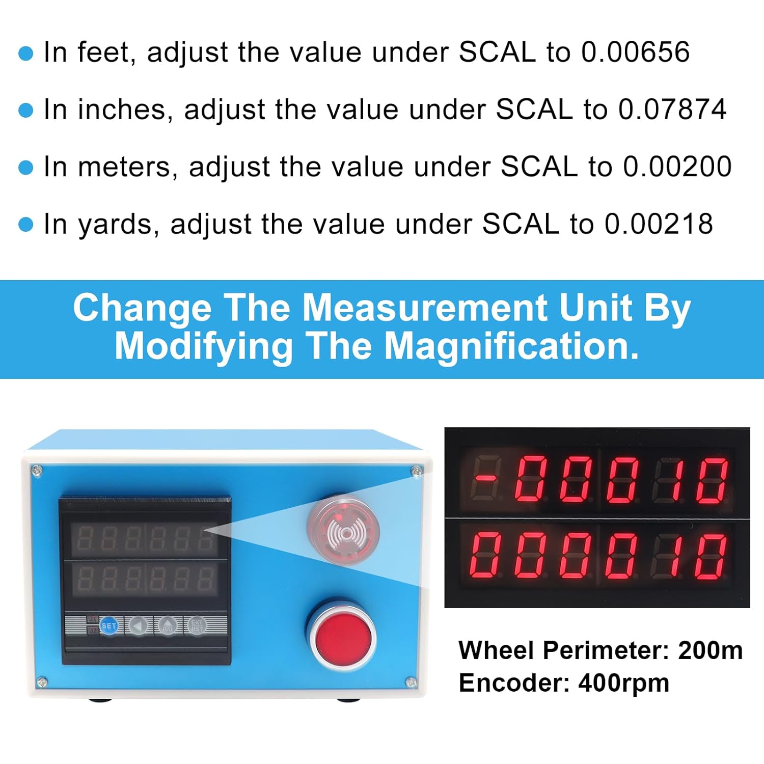 Digital Length Meter Counter with Measuring Wheels, Automated Operation with Alarm Power-Off Memory User-Adjustable Parameters for Precise Measurement from 0-999999