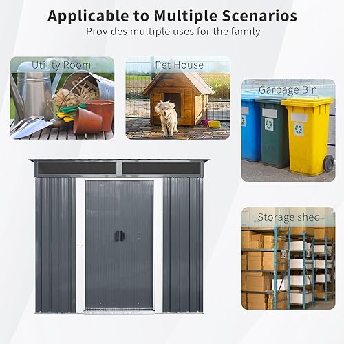 Vista 102 de Cobertizo de almacenamiento para exteriores de 6 x 4.5 pies, cobertizo de jardín de metal galvanizado con ventana y base de metal, cobertizo