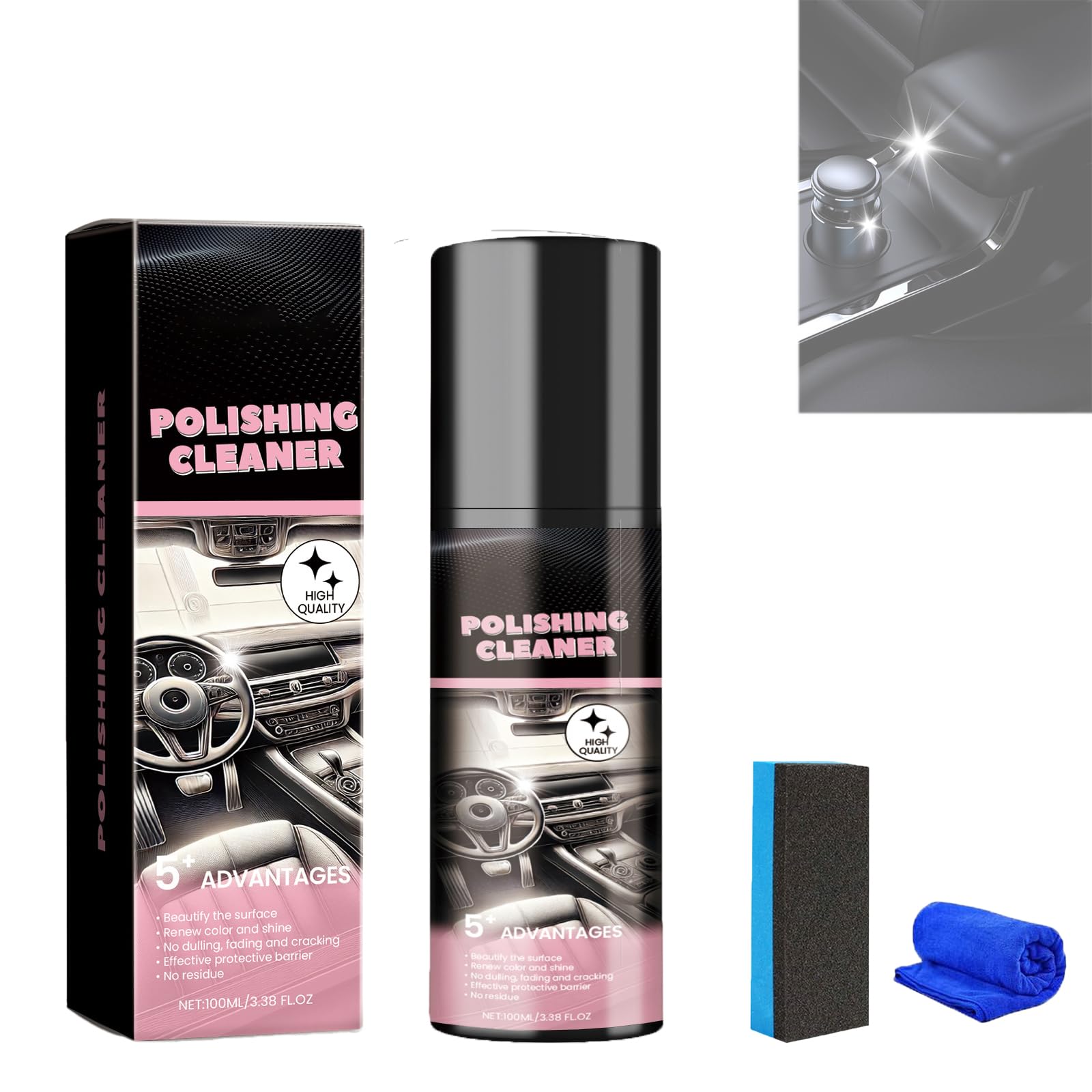 2025 New Polishing Cleaner Car Interior, 100ml Vehicle Interior Polish Interior Detailer Spray,Car Interior Cleaner for Rubber, Leather (1 PCS)