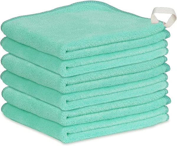 Nugilla Makeup Remover Cloth 12 x 12 Inch, Reusable Makeup Remover Towels for Washing Face, 6 Pack Washable Microfiber Face Cloth Fast Drying Washcloth, Green