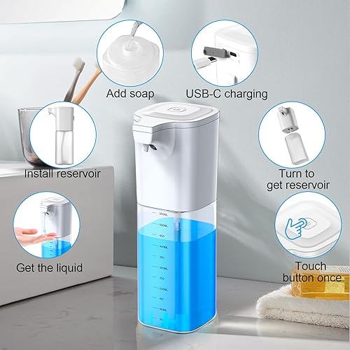 Miniatura 3 de Dispensador automático de jabón líquido, dispensador de jabón para platos sin contacto de 18.6 onzas  18.6 fl oz, carga USB-C, dispensador de jabón