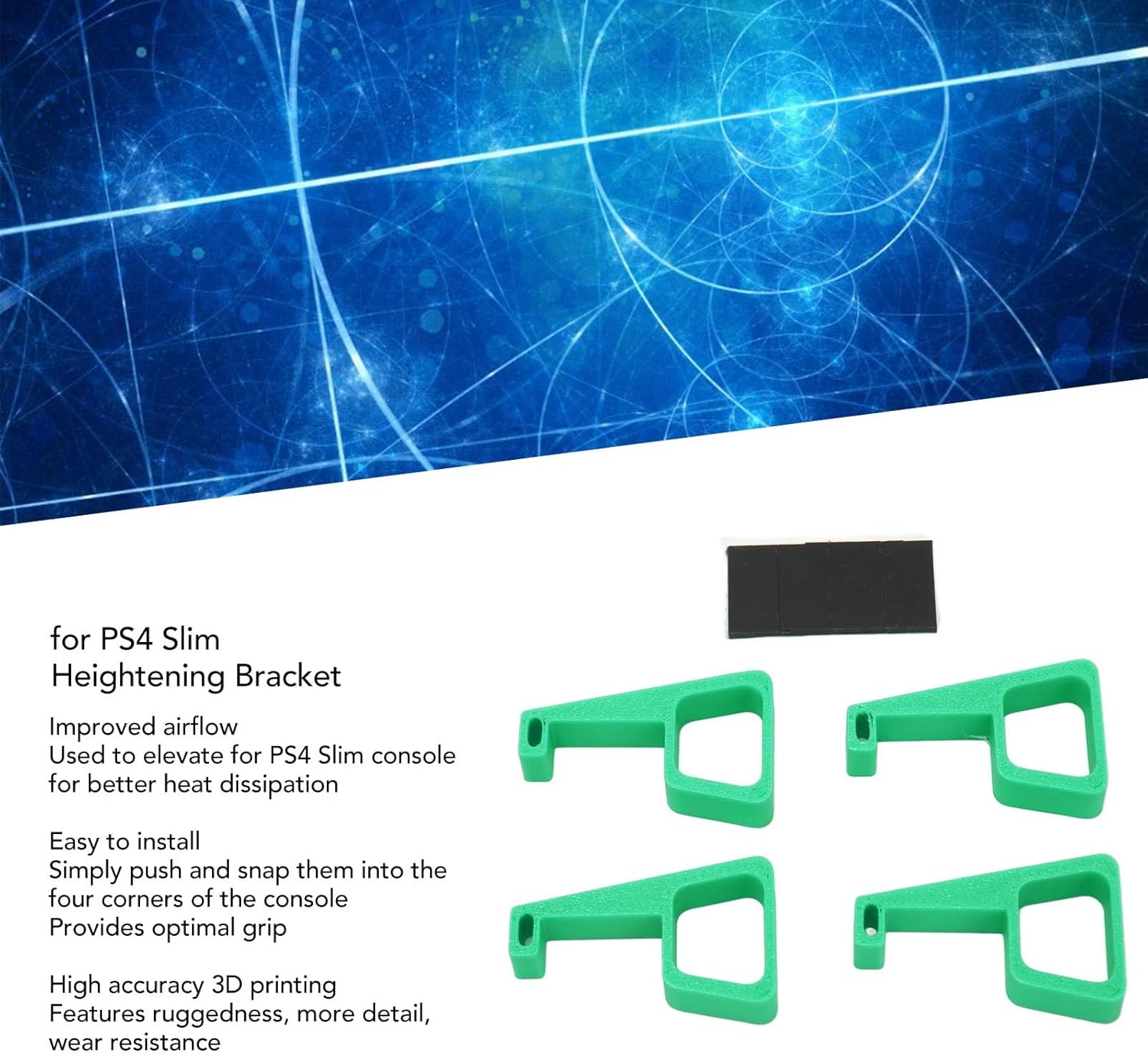 ASHATA Game Console Bracket, 4PCS for PS4 Slim Heightening Bracket, Game Console Heat Dissipation Horizontal Heighten Holder with Anti Slip Pads, for PS4 Accessories (Green)