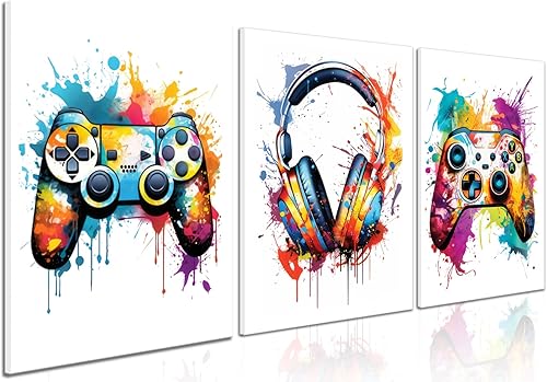Miniatura 13 de Juego de Arte de Pared para Decoración de Sala de Juegos de 3 Piezas - Decoración de Pared de Control de Videojuegos para Gamers, Póster de Lienzo