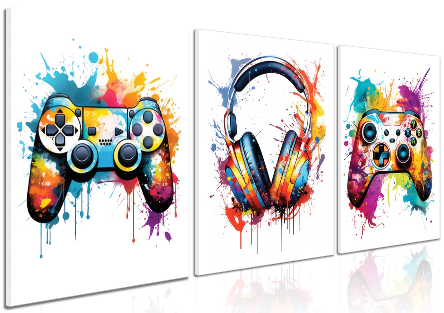 Gaming Room Decor Wall Art Set of 3, Video Gaming Gamepad Graffiti Canvas Posters Wall Decor, Games Gamer Painting Prints for Teen Boys Room Decor -