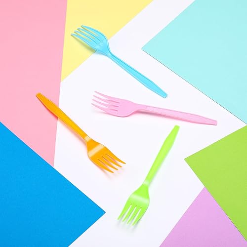 Vista 11 de Tioncy 360 tenedores de plástico desechables arcoíris a granel coloridos cubiertos desechables de plástico neón para fiesta de Acción de Gracias