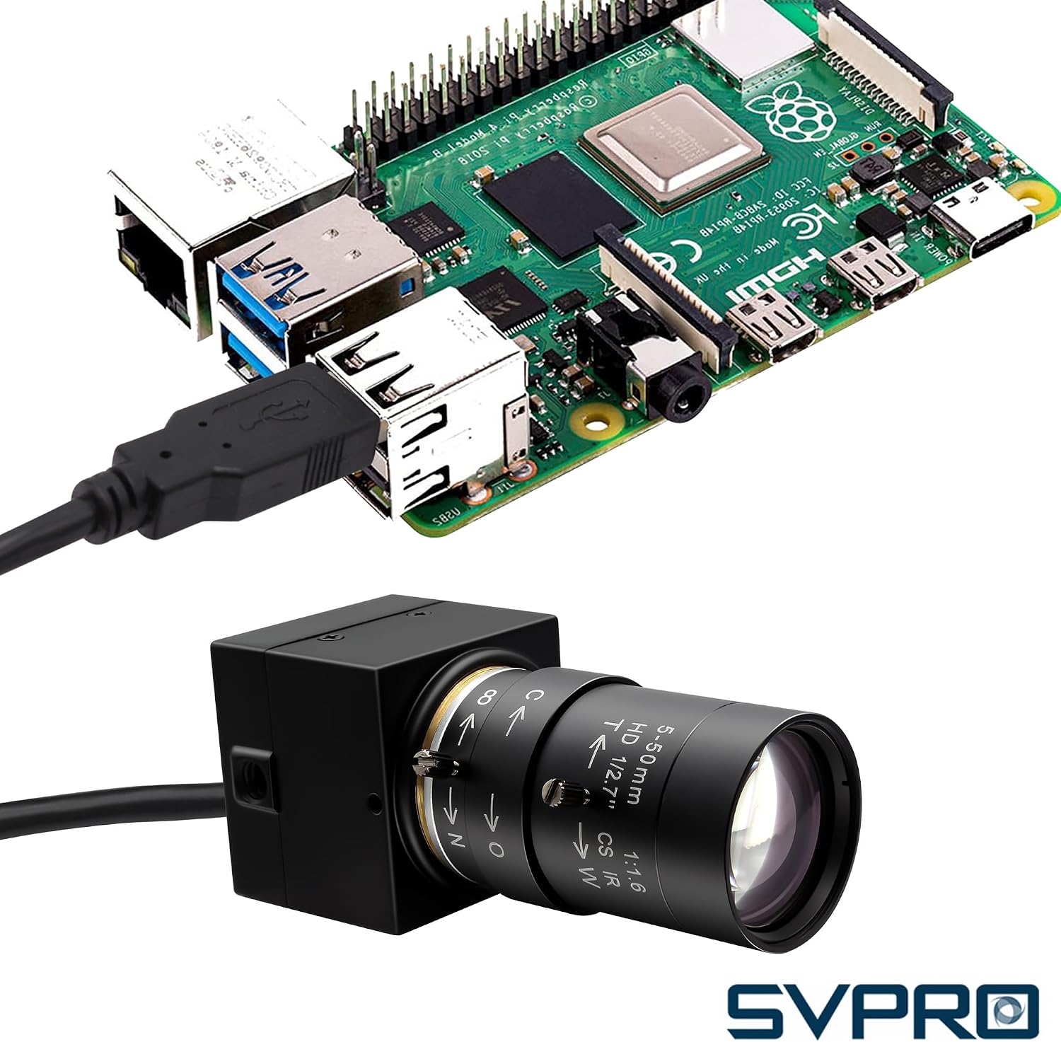 Svpro 5MP USB Camera with 5-50mm Zoom Lens, High Speed 5 Megapixels 30fps Manual Focus Webcam for Computer, 10X Optical Zoom IMX335 UVC Security Cam for Windows, Linux, MacOS, Android