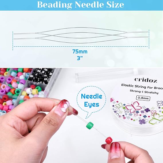 Cridoz Stretchy String for Bracelets - 5 Rolls Clear Elastic Stretch Cord With 2 Beading Needles for Jewelry, Seed Beads, Pony Beads
