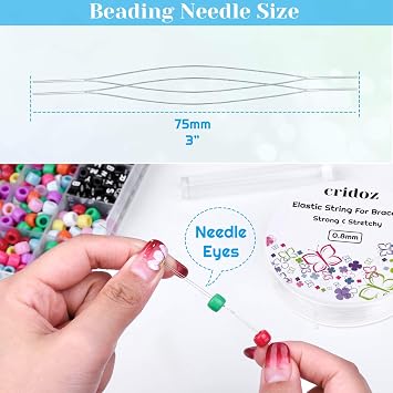 Cridoz Stretchy String for Bracelets - 5 Rolls Clear Elastic Stretch Cord With 2 Beading Needles for Jewelry, Seed Beads, Pony Beads