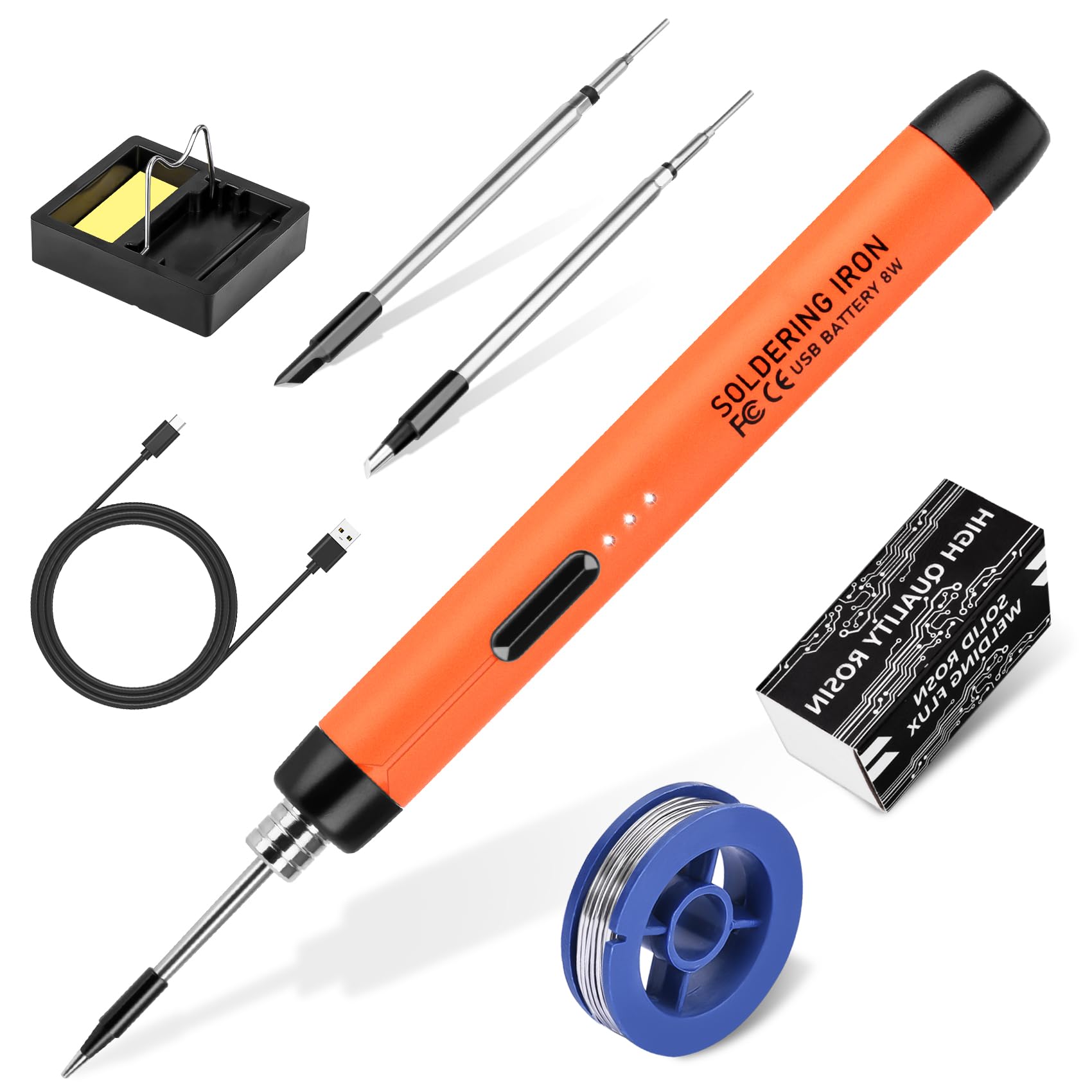 KKMOL Soldeerboutset, USB-accu, soldeerbout met 3 instelbare temperaturen, 270 °C - 450 °C, 3 soldeerpunten, soldeerstandaard, soldeerdraad, professionele veilige complete soldeerbout, zwart