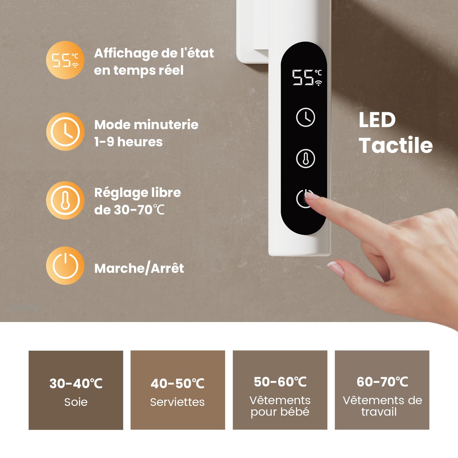 EMKE Sèche-Serviettes Électrique de pivotant à 180°,Blanc | Porte-Serviettes Chauffant électrique avec étagère, Séchoir à Serviettes électrique Intelligent WiFi, 120W