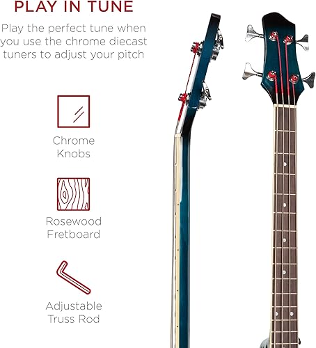 Miniatura 5 de Guitarra Eléctrica Acústica Bass Azul construcción de madera maciza con ecualizador