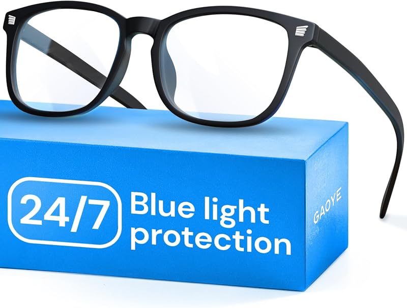 lentes de luz azul Gaoye para computadora y juegos - Negro mate | Bloqueo de luz azul, lentes anti rayos UV, resistentes a arañazos, ajuste cómodo.