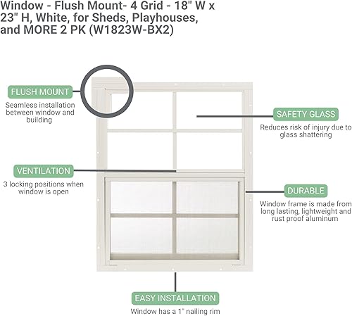 Miniatura 12 de Ventanas de cobertizo de 18 x 23 pulgadas (paquete de 1) Ventanas corredizas con vidrio templado y pantallas Montaje empotrado, marcos de Marrón